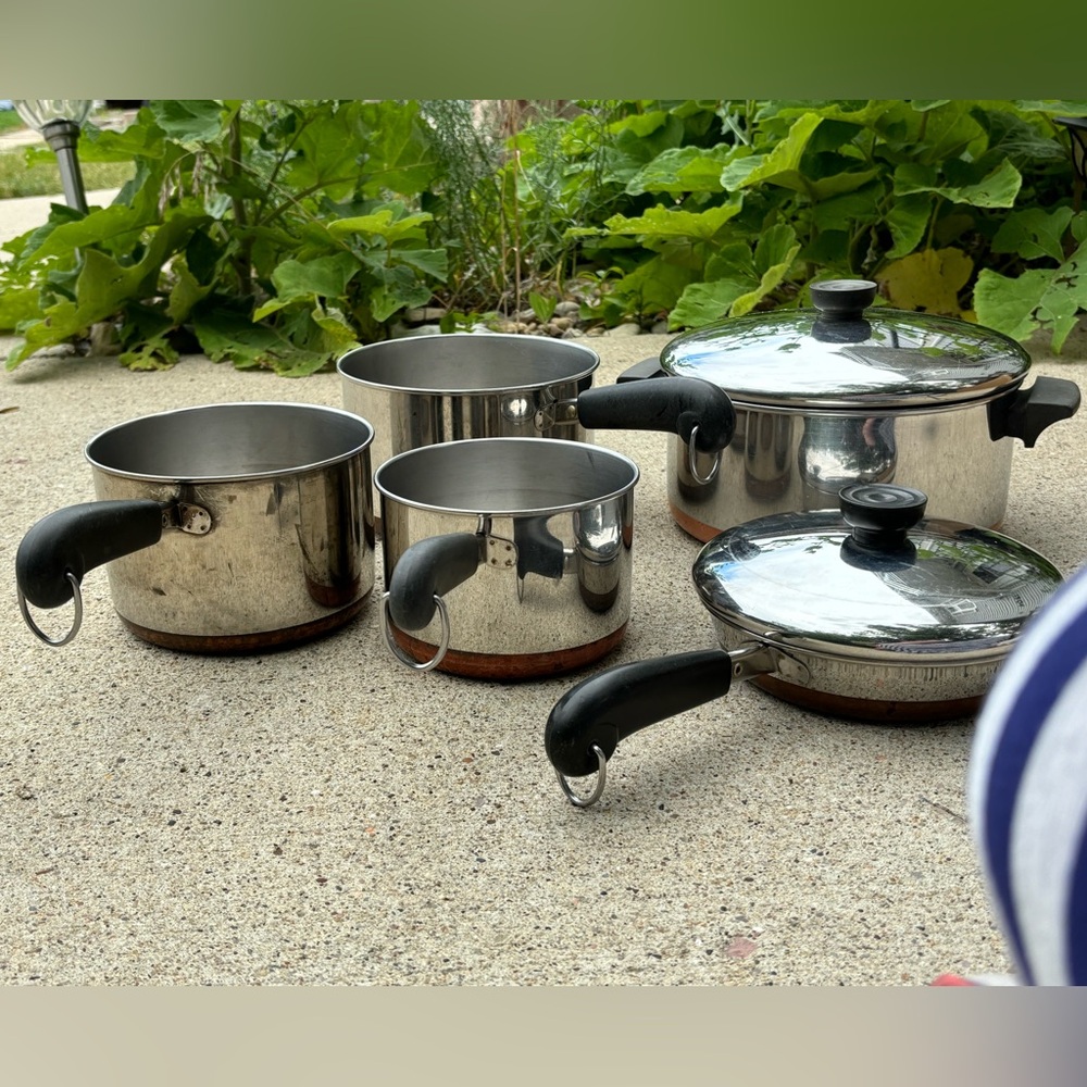 1801 Revere Ware 7 Piece Copper Bottom Cookware Set Stock Pot/Saucepan/Lids